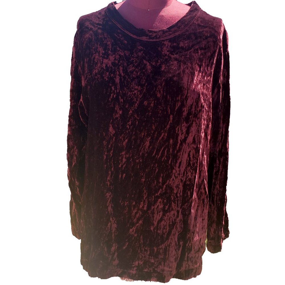 CP Shades Tunic Top Burgundy Crushed Velvet Crew Neck Long Sleeve Small